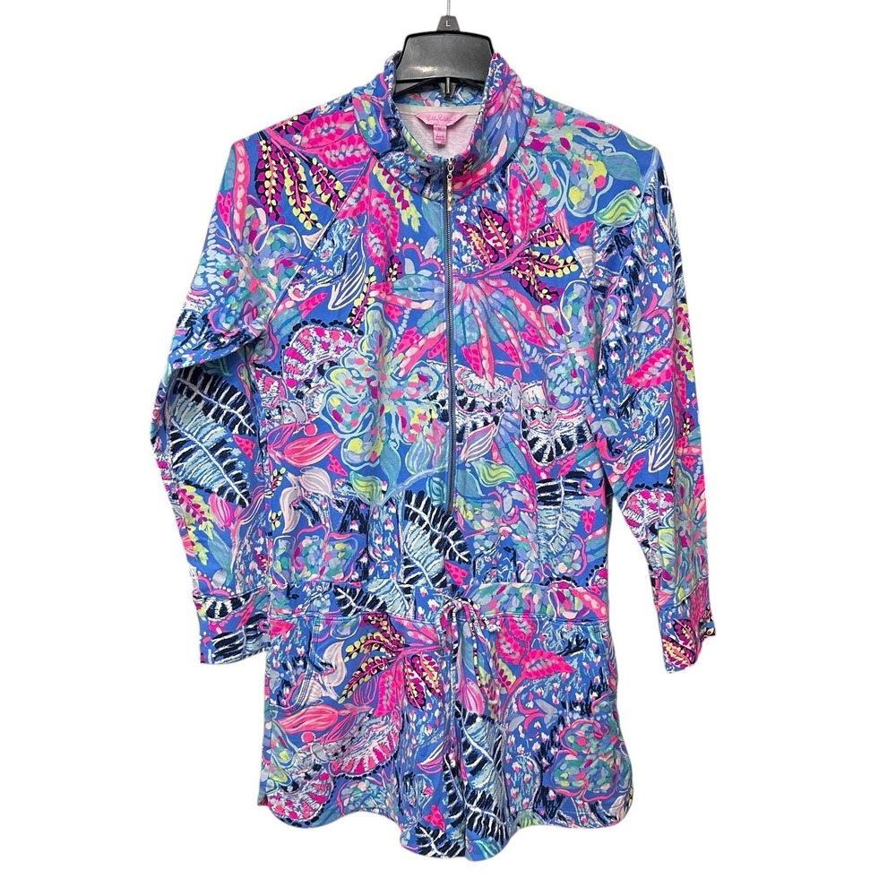 Lilly Pulitzer Skipper Romper Fantasy Garden Long Sleeve Zip Romper Sz XL Beach